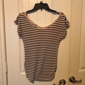 Navy Blue and Ivory Lace Blouse